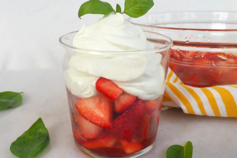 homemade whipped cream, how to make homemade whipped cream, basil infused whipped cream, basil whipped cream, macerated strawberries, dessert recipes for summer, summer dessert ideas