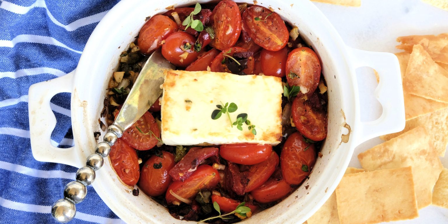 baked feta, easy baked feta recipe, baked feta appetizer, cheese appetizer ideas, easy appetizers, healthy appetizer recipe, mediterranean style appetizers, how to bake feta, quick baked feta recipe, homemade appetizers easy, easy appetizer recipes, quick healthy appetizers, make ahead appetizer recipes, dip recipes, easy dip recipes,
