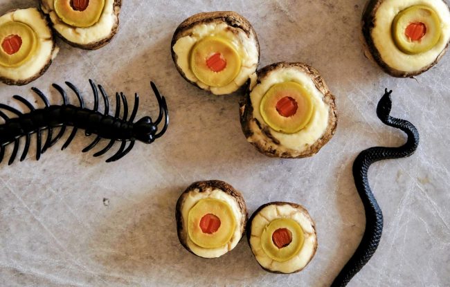 halloween appetizers, spooky halloween appetizer, halloween appetizer recipe, easy halloween appetizer recipe, spooky appetizer recipe for halloween, appetizer recipe, easy appetizer recipe, stuffed mushroom recipe, stuffed mushrooms, homemade stuffed mushroom recipe, halloween recipes