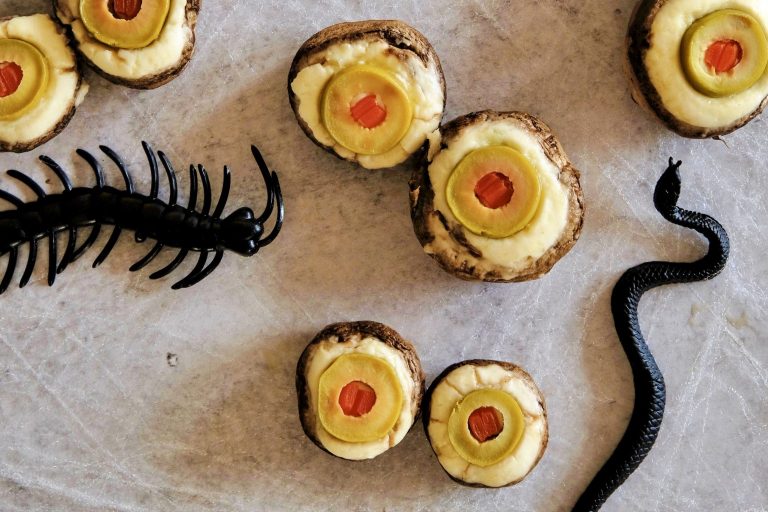 halloween appetizers, spooky halloween appetizer, halloween appetizer recipe, easy halloween appetizer recipe, spooky appetizer recipe for halloween, appetizer recipe, easy appetizer recipe, stuffed mushroom recipe, stuffed mushrooms, homemade stuffed mushroom recipe, halloween recipes