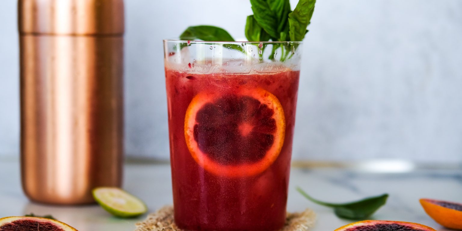 blood orange mocktail, mocktail recipe, easy mocktail recipe, quick mocktail recipe, blood orange drink, blood orange and basil, blood orange basil mocktail, non alcoholic drinks, dry january drinks