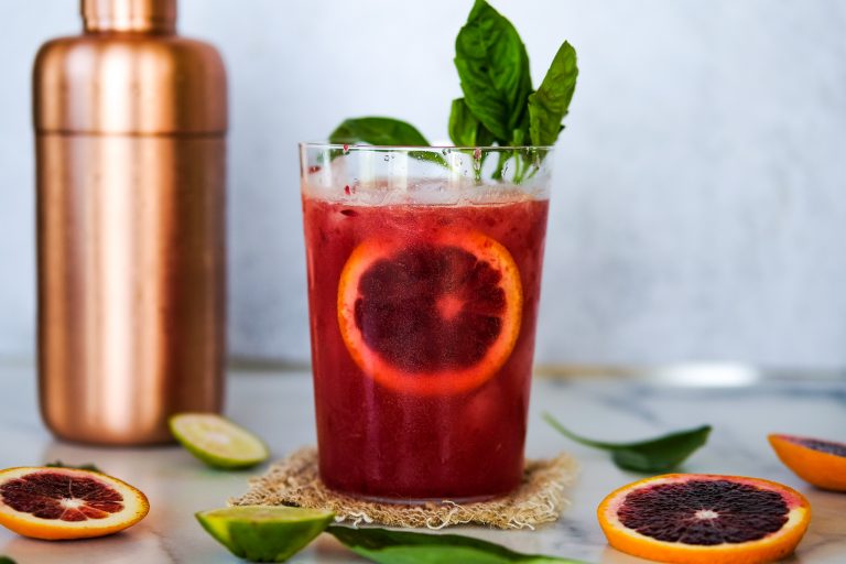 blood orange mocktail, mocktail recipe, easy mocktail recipe, quick mocktail recipe, blood orange drink, blood orange and basil, blood orange basil mocktail, non alcoholic drinks, dry january drinks