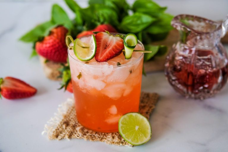 strawberry basil gin rickey, gin rickey, how to make a gin rickey, easy gin rickey recipe, gin cocktail recipe, gin cocktails, spring gin cocktails, gin and basil cocktail, gin cucumber cocktail,
