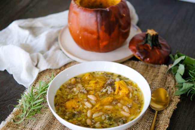 whole roasted pumpkin soup, pumpkin soup roasted in a pumpkin, soup recipe for fall, pumpkin soup, easy pumpkin soup recipe, pumpkin soup recipe not pureed, hearty pumpkin soup, fall soup recipe, fall soup recipe with pumpkin,
