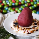 poached pears, red wine poached pears, easy red wine poached pears, holiday desserts, easy holiday dessert, gourmet holiday dessert, christmas desserts, dessert for christmas,
