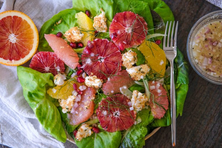 citrus salad, easy salad with citrus, easy salad recipe, flavorful salad recipes, flavorful salads for new year, blood orange salad recipe, blood orange recipes, grapefruit salad, salad with grapefruit, new years resolution recipes, shallot vinaigrette, champagne vinaigrette,