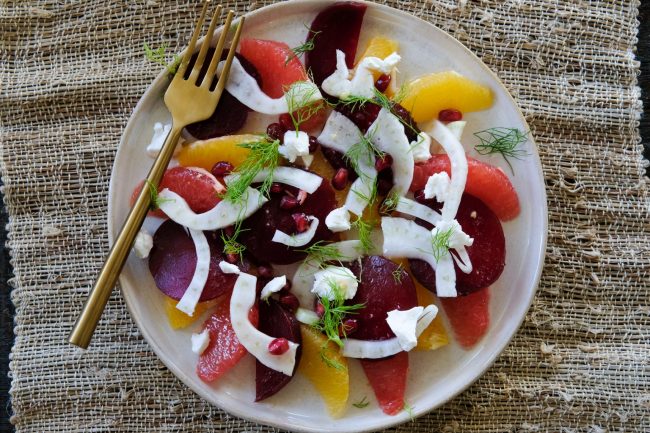 citrus salad, healthy salad for new year, citrus and beet salad, beet and fennel salad, easy beet salad, beet and goat cheese salad, easy healthy salad, lettuce free salad recipe,