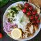 quinoa bowl, easy quinoa bowl, healthy quinoa bowl recipe, chicken quinoa bowl recipe, greek style chicken, greek marinated chicken, tzatziki sauce, greek quinoa bowl, healthy dinners, healthy bowls,