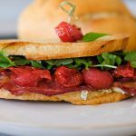 blt, how to make a blt, easy blt recipe, sandwich recipes, lunch sandwich recipe, sandwich recipe with bacon, sandwich recipe with goat cheese, roasted cherry tomatoes