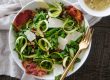 easy arugula salad, homemade arugula salad recipes, pancetta and asparagus, asparagus salad, sugar snap pea salad, pancetta crips, shallot vinaigrette