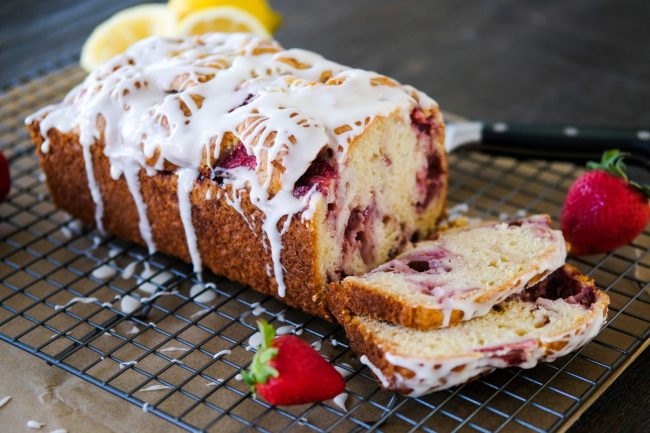 strawberry cake, strawberry buttermilk loaf, strawberry loaf cake, strawberry lemon cake, strawberry lemon bread, spring baking recipes, strawberry bread recipe, easy bread recipe, quick bread recipe