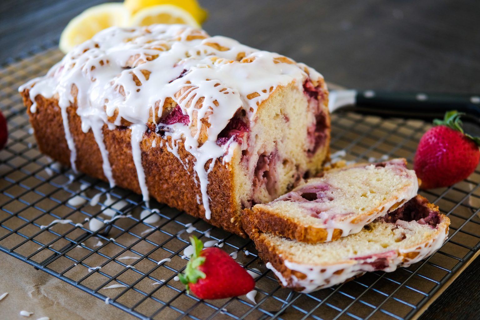 strawberry cake, strawberry buttermilk loaf, strawberry loaf cake, strawberry lemon cake, strawberry lemon bread, spring baking recipes, strawberry bread recipe, easy bread recipe, quick bread recipe